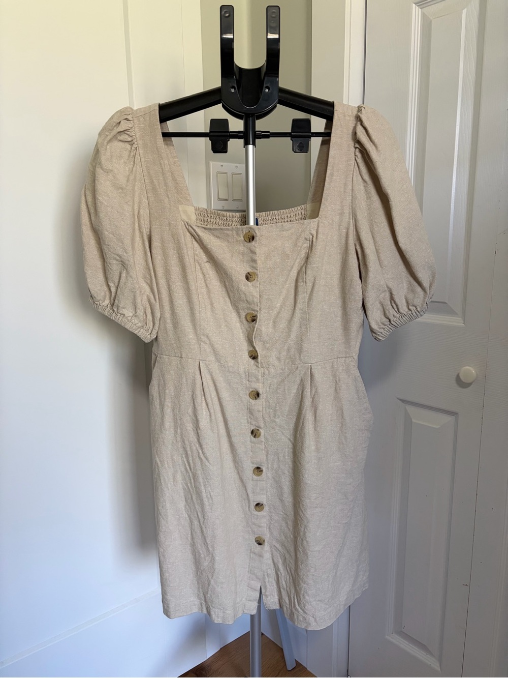 Old Navy Cream Button-Front Puff-Sleeve Mini Dress